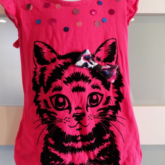 Justice Pink Cat W/Bowtie Shirt Size 10 Girl's - Picture 2 of 3